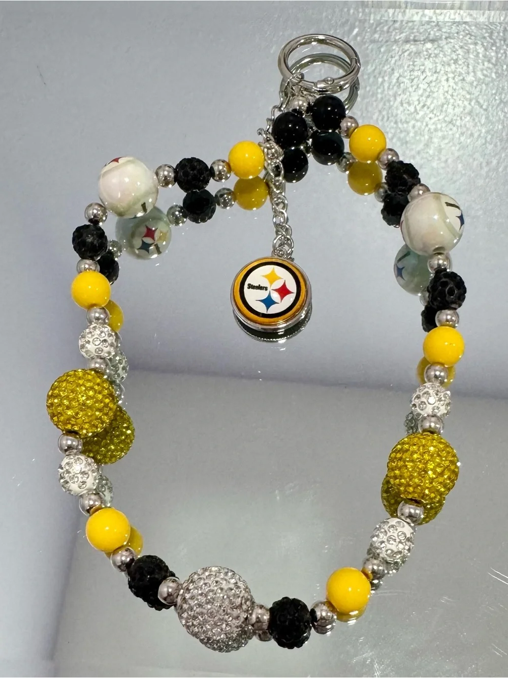 New Handmade Pittsburgh Steelers Yellow & Black Beaded Keychain Bracelet